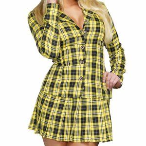 90s Clueless Yellow Black Plaid Blazer Mini Skirt